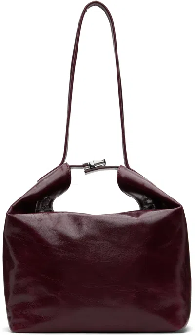 By Far Burgundy Maxi Bea Creased Leather Bag