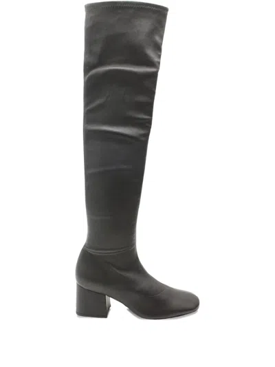 Pre-owned By Far Carlos Leather Over-the-knee Boots In Black