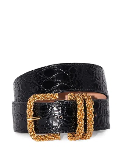 By Far Croco-embossed Leather Belt In Black