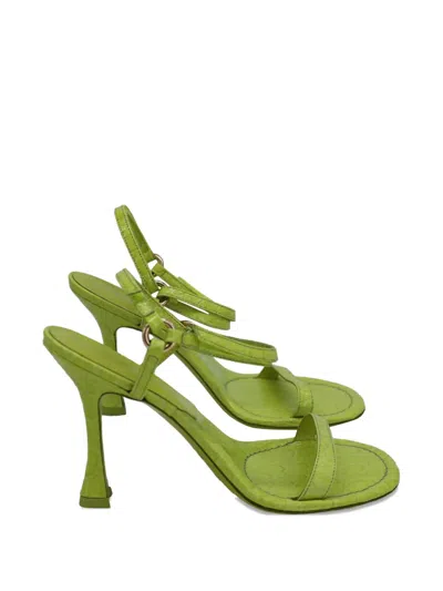 Pre-owned By Far Crocodile-effect Sandals In Green
