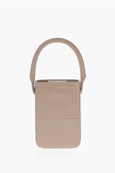 By Far Crocodile Embossed Leather Mini Crossbody Bag In Neutral
