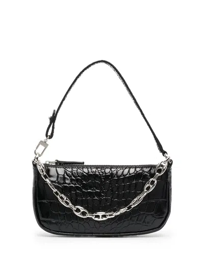 By Far Crocodile Embossed Shoulder Bag In Black