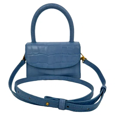 Pre-owned By Far Crocodile-embossed Mini Top Handle Bag In Light Blue Leather