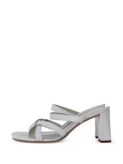 Pre-owned By Far Cross-strap Leather Heeled Sandals In White