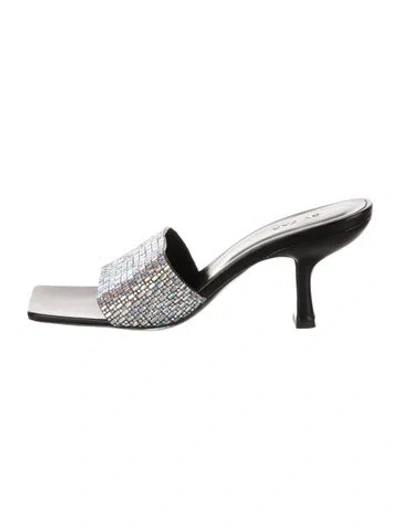 Pre-owned By Far Crystal Embellishments Slides In Black