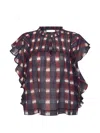 By Far Danee Ikat Ruffled Blouse In Multi