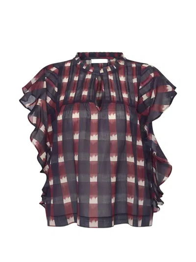 By Far Danee Ikat Ruffled Blouse In Blue