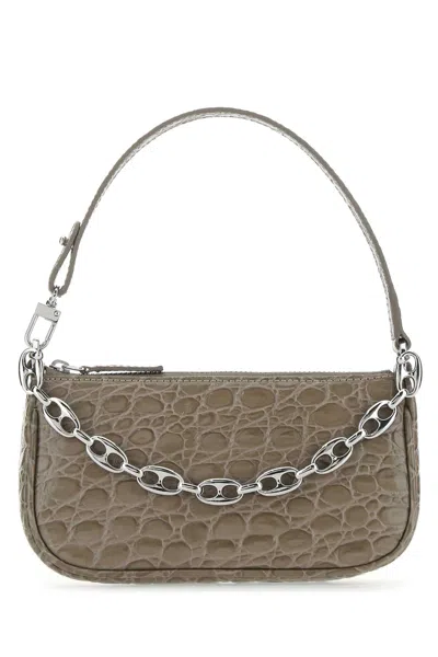 By Far Dove Grey Leather Mini Rachel Handbag