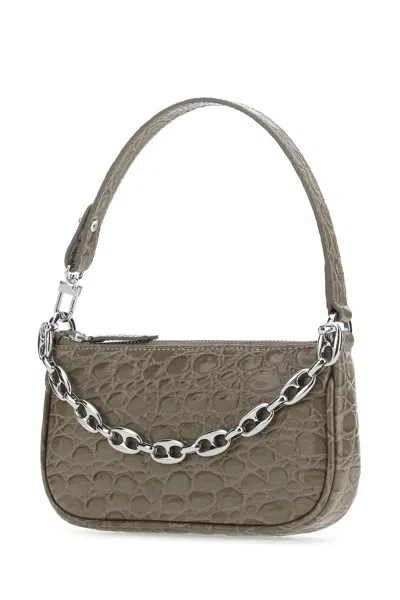 By Far Dove Grey Leather Mini Rachel Handbag In Mud