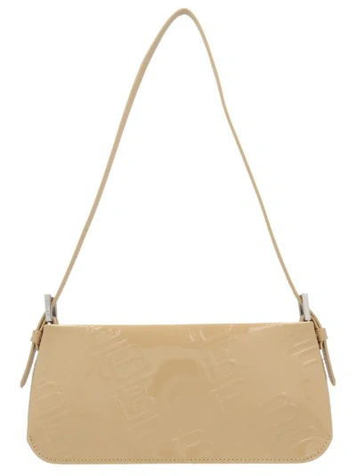 By Far Dulce Allover Logo Embossed Shoulder Bag In Beige