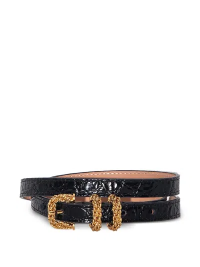 By Far Embossed Gold-tone Buckle Belt In Black