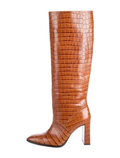 Pre-owned By Far Embossed Leather Animal Print Boots In Brown