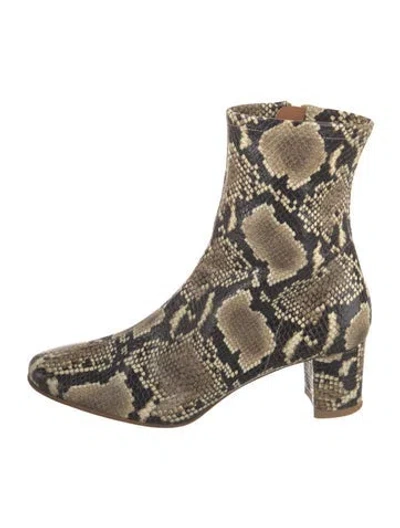 Pre-owned By Far Embossed Leather Animal Print Boots In Neutral