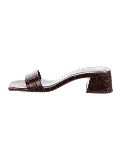 Pre-owned By Far Embossed Leather Animal Print Slides In Brown