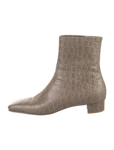 Pre-owned By Far Embossed Leather Animal Print Sock Boots In Neutral