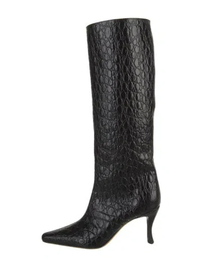 Pre-owned By Far Embossed Leather Boots In Black