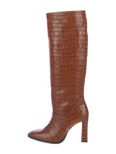 Pre-owned By Far Embossed Leather Boots In Brown