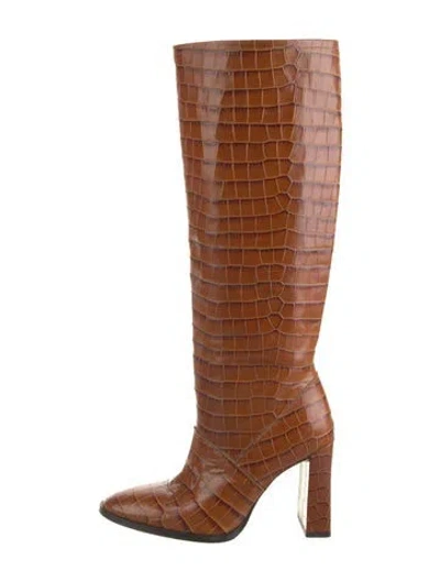 Pre-owned By Far Embossed Leather Boots In Brown