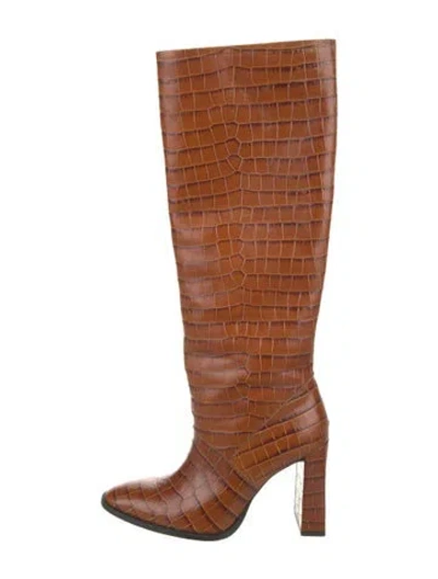Pre-owned By Far Embossed Leather Boots In Brown