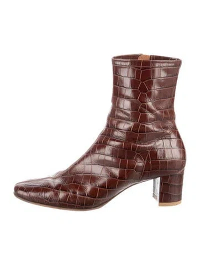 Pre-owned By Far Embossed Leather Boots In Brown