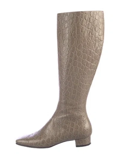 Pre-owned By Far Embossed Leather Boots In Green