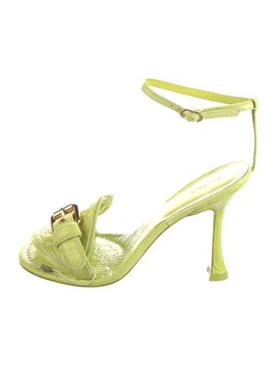 Pre-owned By Far Embossed Leather Sandals In Green