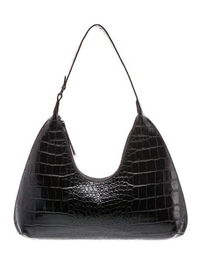 Pre-owned By Far Embossed Leather Shoulder Bag In Black