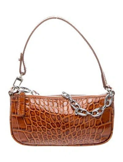 Pre-owned By Far Embossed Leather Shoulder Bag In Brown