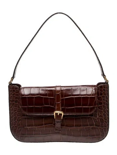 Pre-owned By Far Embossed Leather Shoulder Bag In Burgundy