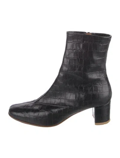 Pre-owned By Far Embossed Leather Sock Boots In Black