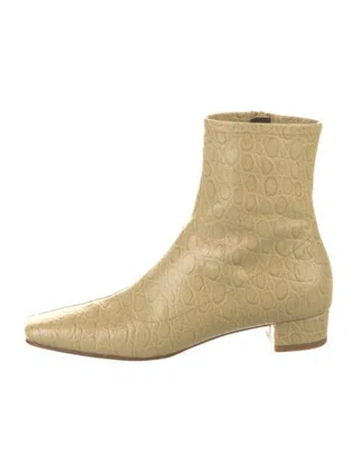 Pre-owned By Far Embossed Leather Sock Boots In Neutral