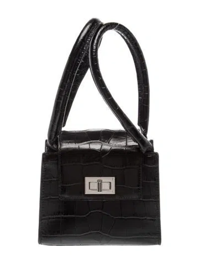 Pre-owned By Far Embossed Leather Top Handle Bag In Black