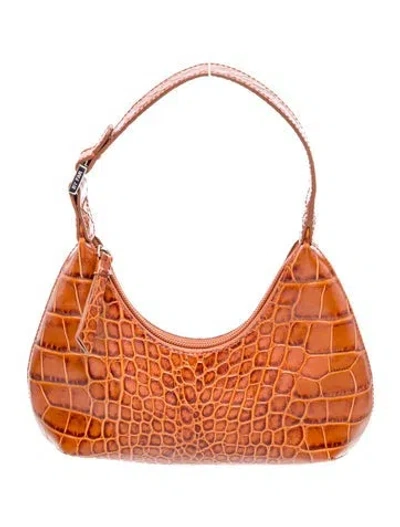 Pre-owned By Far Embossed Leather Top Handle Bag In Brown