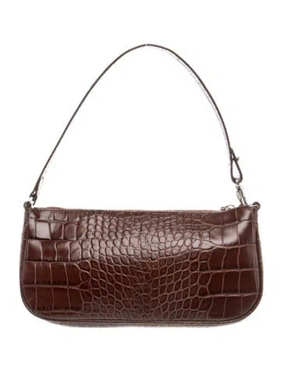 Pre-owned By Far Embossed Leather Top Handle Bag In Brown