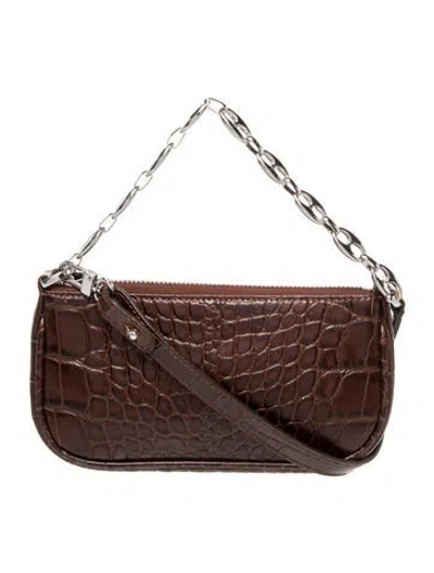 Pre-owned By Far Embossed Leather Top Handle Bag In Brown