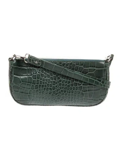 Pre-owned By Far Embossed Leather Top Handle Bag In Green