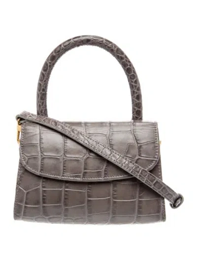 Pre-owned By Far Embossed Leather Top Handle Bag In Grey