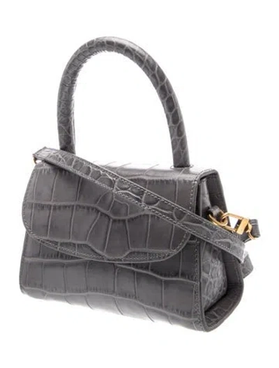 Pre-owned By Far Embossed Leather Top Handle Bag In Grey