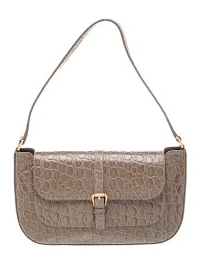 Pre-owned By Far Embossed Leather Top Handle Bag In Neutral