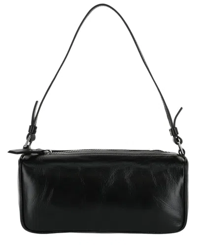 By Far Eva Creased Leather Shoulder Bag In Black