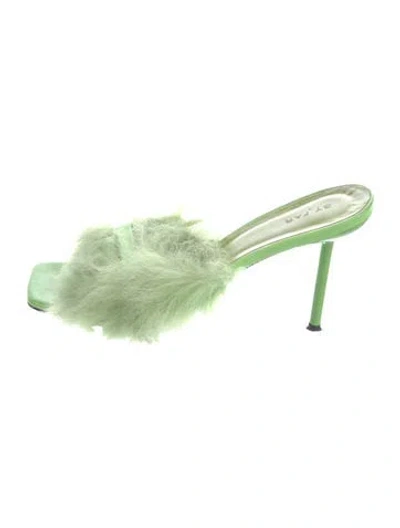 Pre-owned By Far Fur Slides In Green