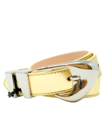 By Far Gold Leather Moore Metallic Belt In Neutrals