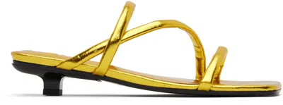 By Far Gold Morena Eel Embossed Metallic Leather Heeled Sandals