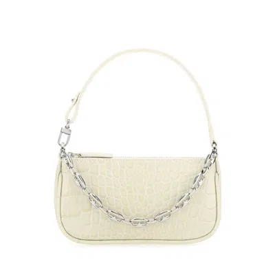 By Far Ivory Leather Mini Rachel Handbag In Sand