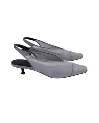 By Far Kendall Glittered Slingback Pumps In Grey Mesh