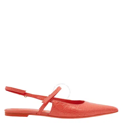 By Far Ladies Coral Red Jess Croco Embossed Leather Slingback Sandals In Pink