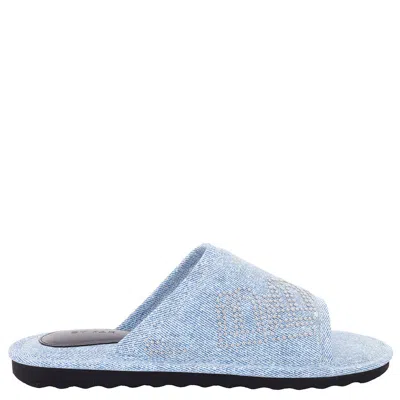 By Far Ladies Denim Ari Studded Slides In Blue
