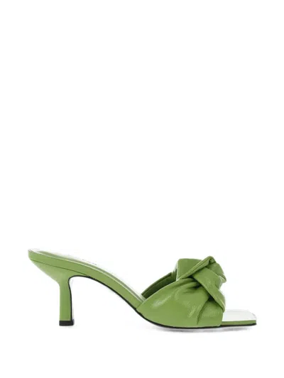 By Far Lana Knotted Leather Mules In Green