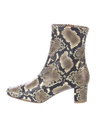 Pre-owned By Far Leather Animal Print Boots In Brown
