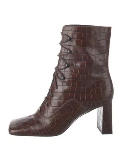 Pre-owned By Far Leather Animal Print Boots In Brown